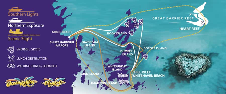 Airlie Beach: Fly Raft Package w Scenic Flight & Snorkeling - Choosing North Whitehaven or South Whitehaven