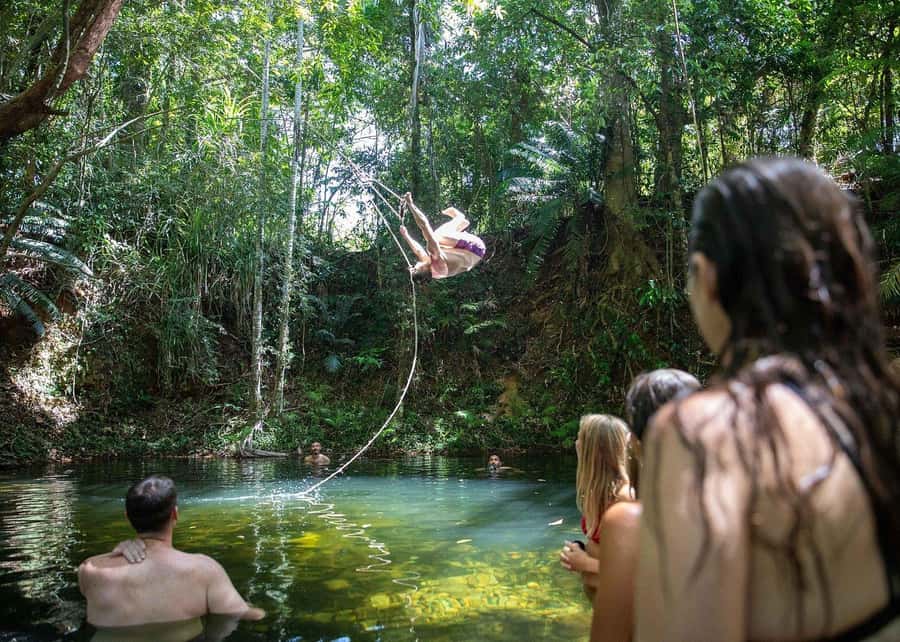 Cairns: Cape Tribulation, Beaches, Crocs & Swimming Day Tour - Cooling off in a clear rainforest creek