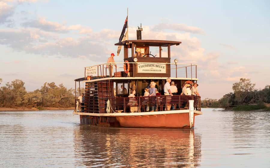 Longreach: Sunset Paddlewheeler Cruise, Show and Dinner - From river reflections to a campfire dinner