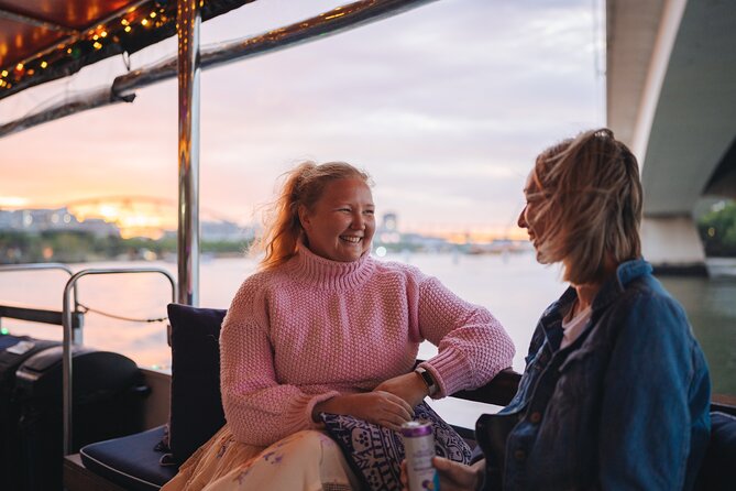 Sunset City Lights Cruise: 5.30pm or 6pm <em>seasonal (90min) – Quick points to know before booking’ /></p>
<ul>
<li><strong>The departure changes with the season:</strong> Leave at 5:30pm from April 1 to September 30, or at 6pm from October 1 to March 31.</li>
<li><strong>The cruise lasts 90 minutes:</strong> You return to the Cultural Centre Public Pontoon at 7pm in winter or 7:30pm in summer.</li>
<li><strong>A cheese platter is included:</strong> Expect small servings of cheese, meats, crackers, dip, and fruit.</li>
<li><strong>Commentary is not reliably provided:</strong> Music and city views are the focus, despite some descriptions suggesting an onboard guide.</li>
<li><strong>The best outdoor seats go early:</strong> Arrive 15 minutes before departure if you want an upper-deck or stern table.</li>
<li><strong>The group is limited to 65 people:</strong> That keeps the boat fairly manageable, though seating preferences may still matter.</li>
</ul>
<h2>Brisbane from the water at twilight</h2>
<p><img width="669" height="446" decoding="async" src=